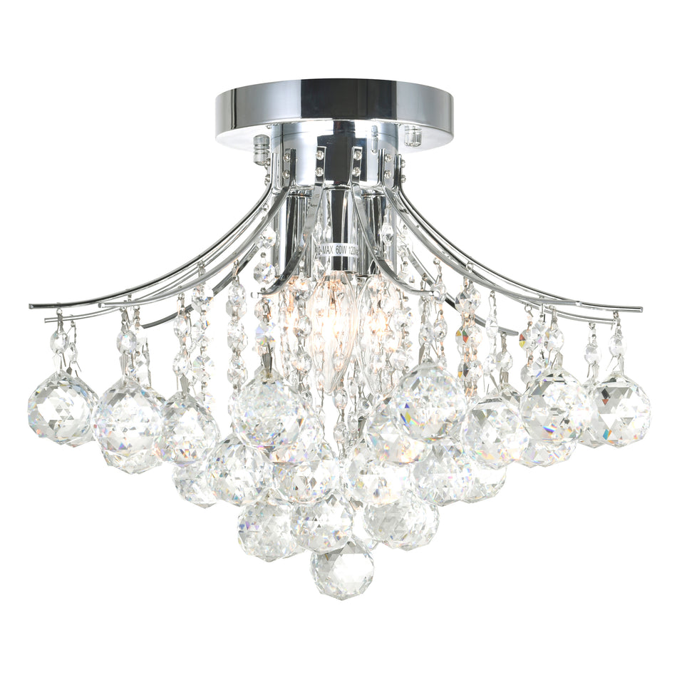 Princess 4 Light 16in Chrome Flush Mount with Crystals