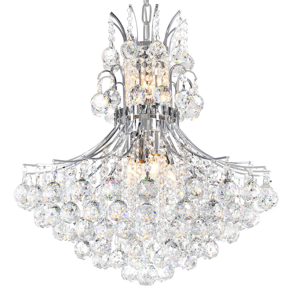 Princess 10 Light 24in Chrome Down Chandelier with Crystals by CWI