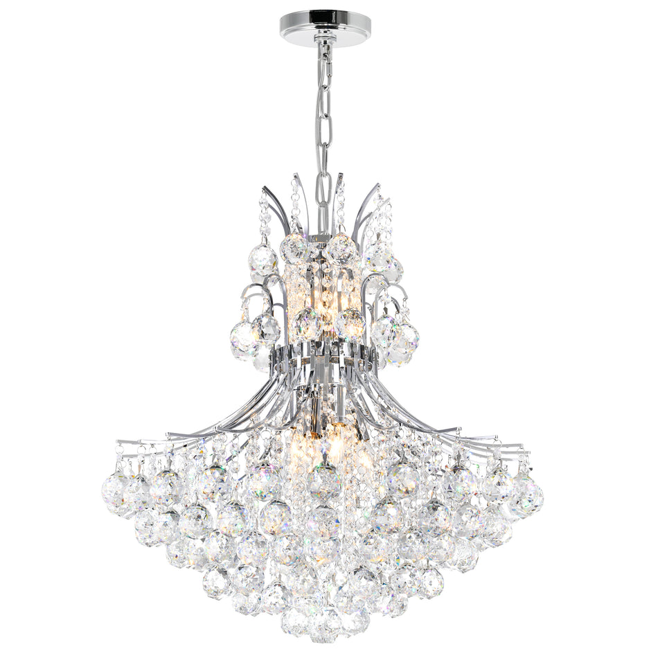 Princess 10 Light 24in Chrome Down Chandelier with Crystals