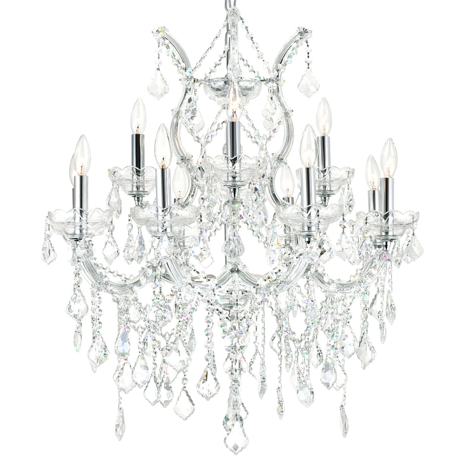 Maria Theresa 13 Light 30in Chrome Up Chandelier with Crystals by CWI