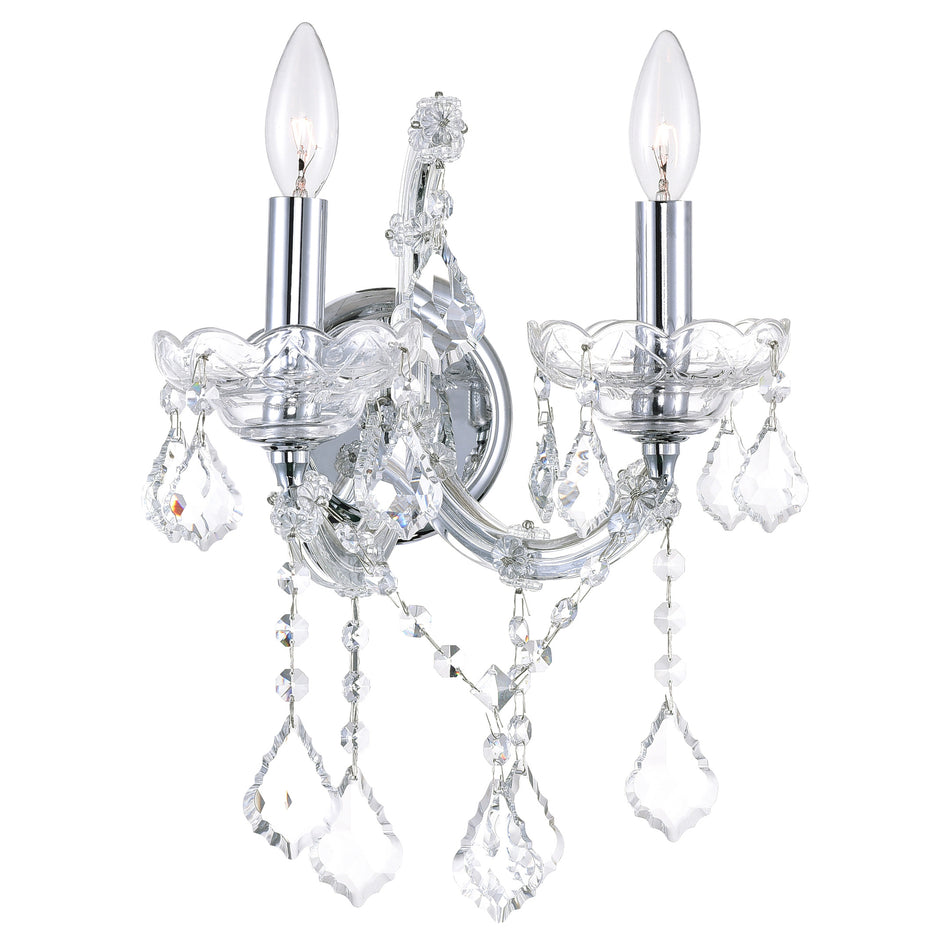 Maria Theresa 2 Light 12in Chrome Wall Sconce with Crystals by CWI