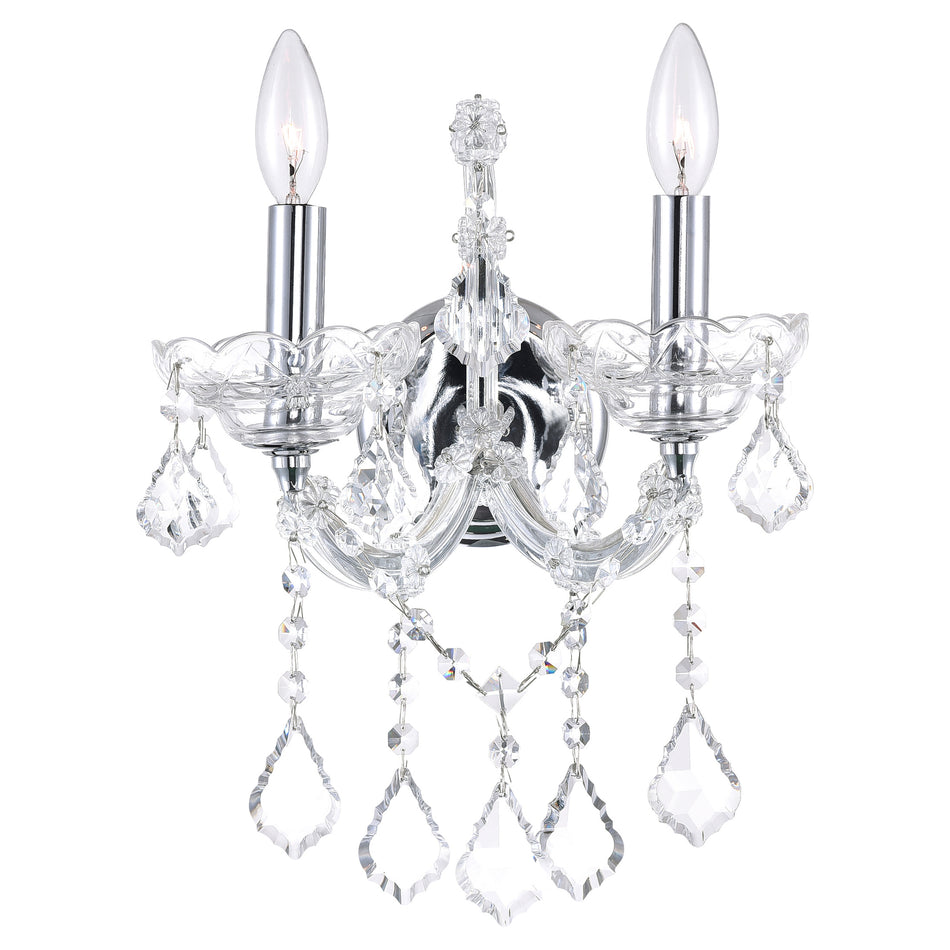Maria Theresa 2 Light 12in Chrome Wall Sconce with Crystals