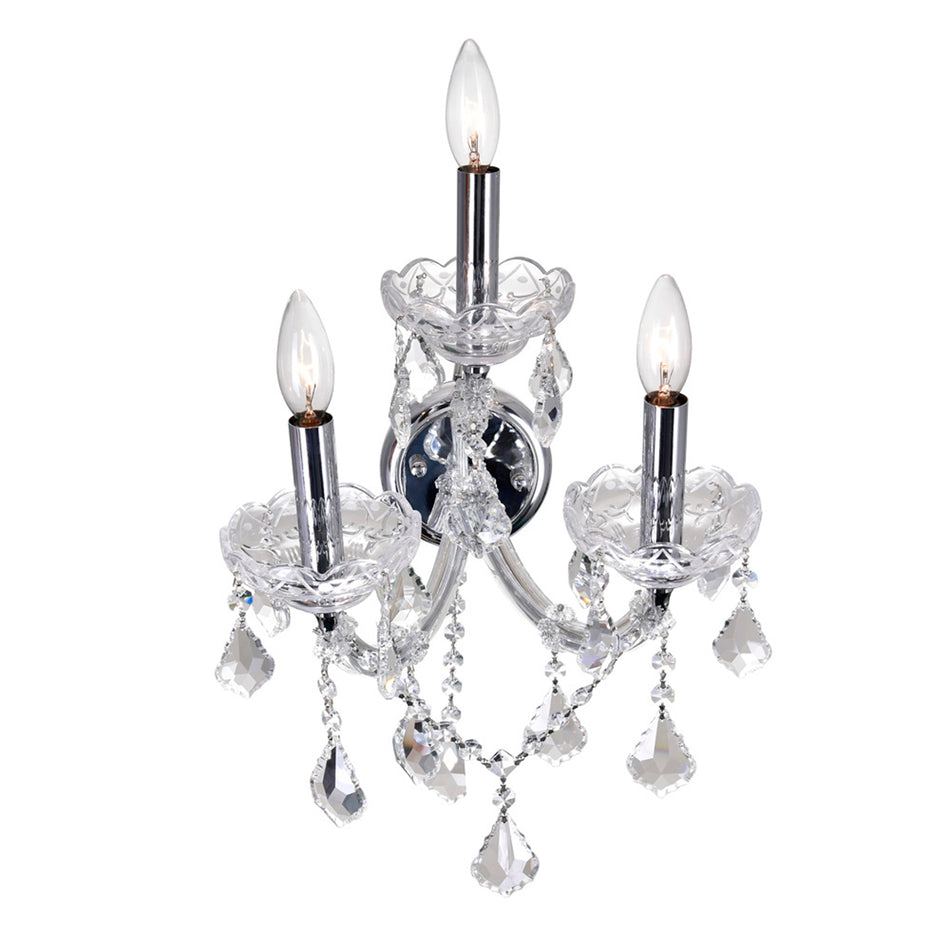 Maria Theresa 3 Light 12in Chrome Wall Sconce with Crystals by CWI