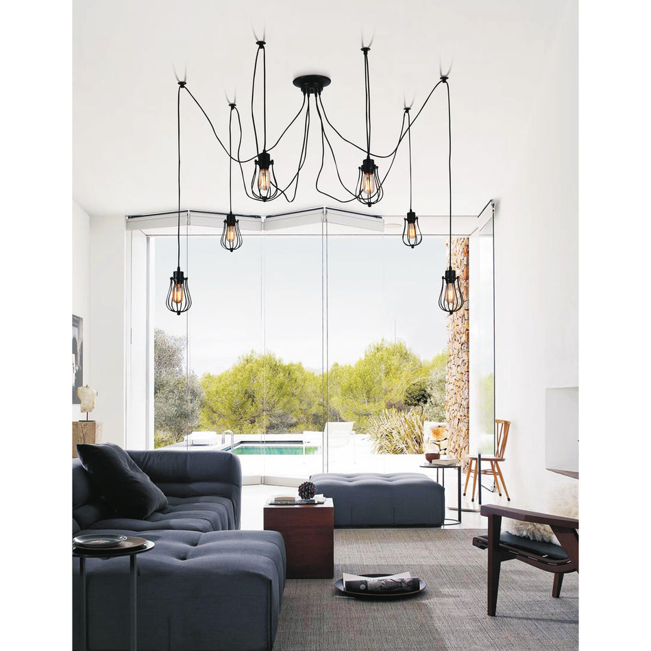 Tomaso 6 Light Black Multi Light Pendant by CWI
