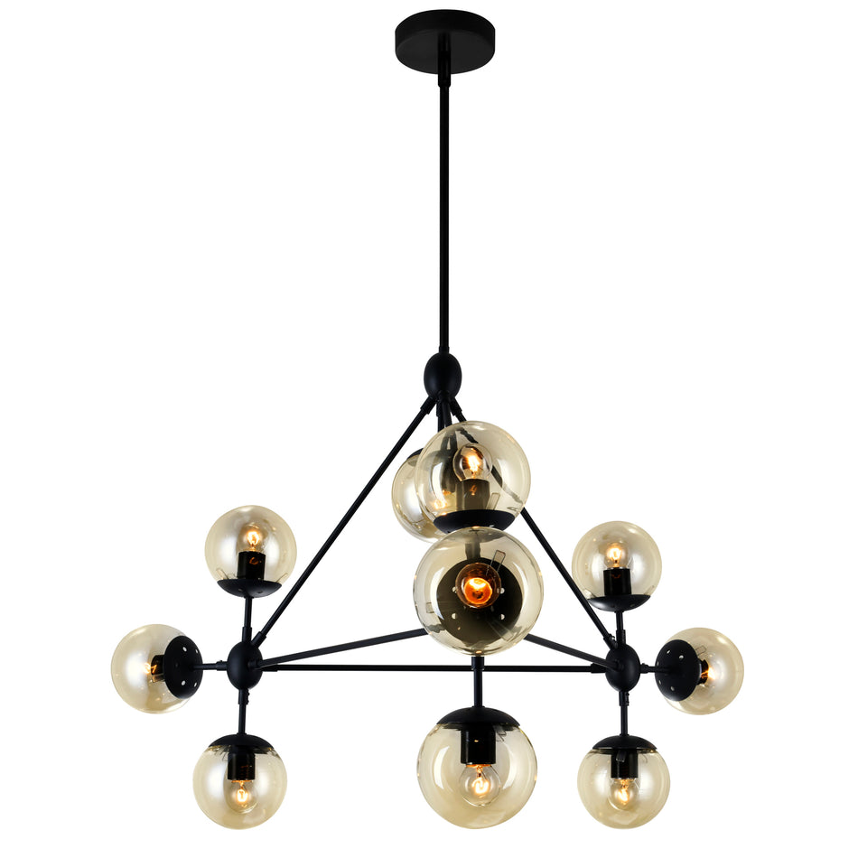 Glow 10 Light 39in Black Chandelier by CWI