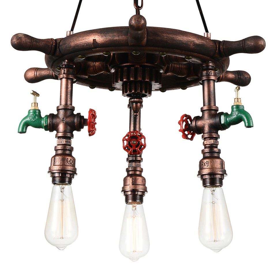 Manor 3 Light Down Chandelier With Speckled copper Finish by CWI