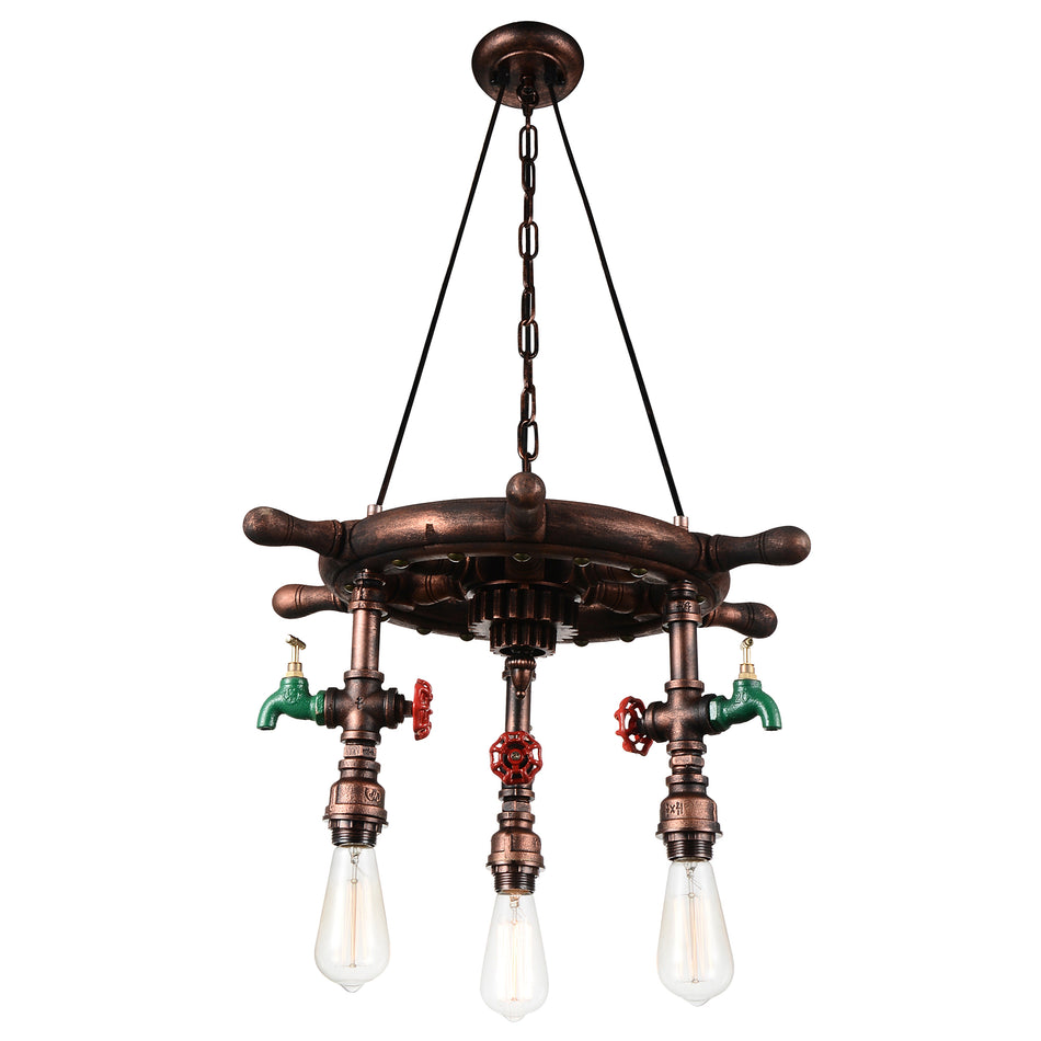 Manor 3 Light Down Chandelier With Speckled copper Finish