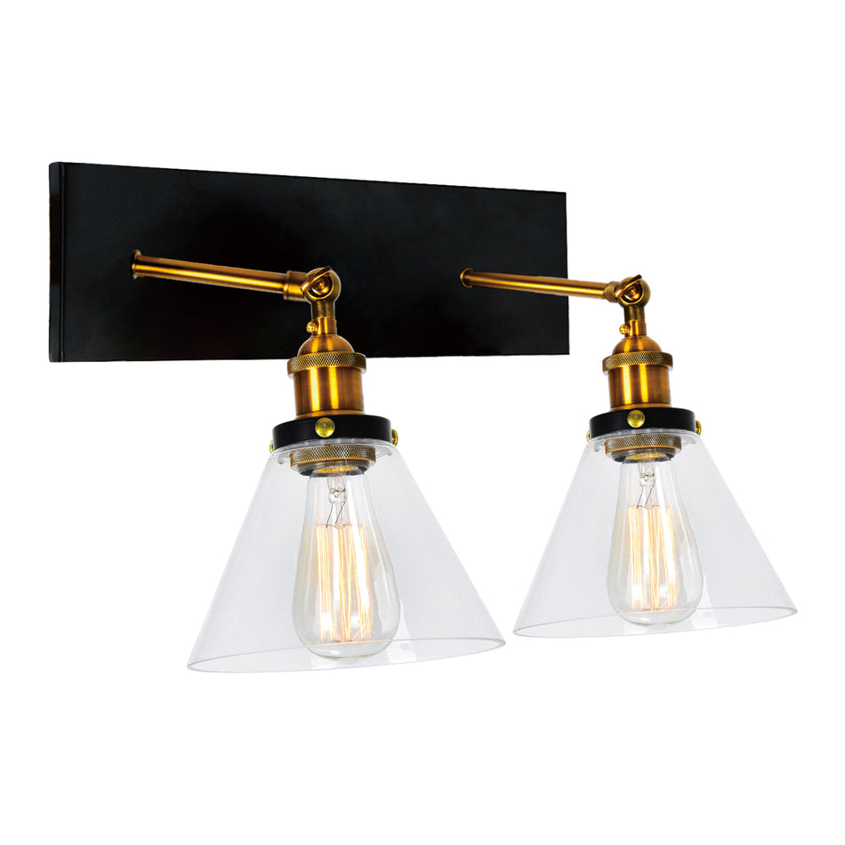 Eustis 2 Light 15in Black & Gold Wall Sconce