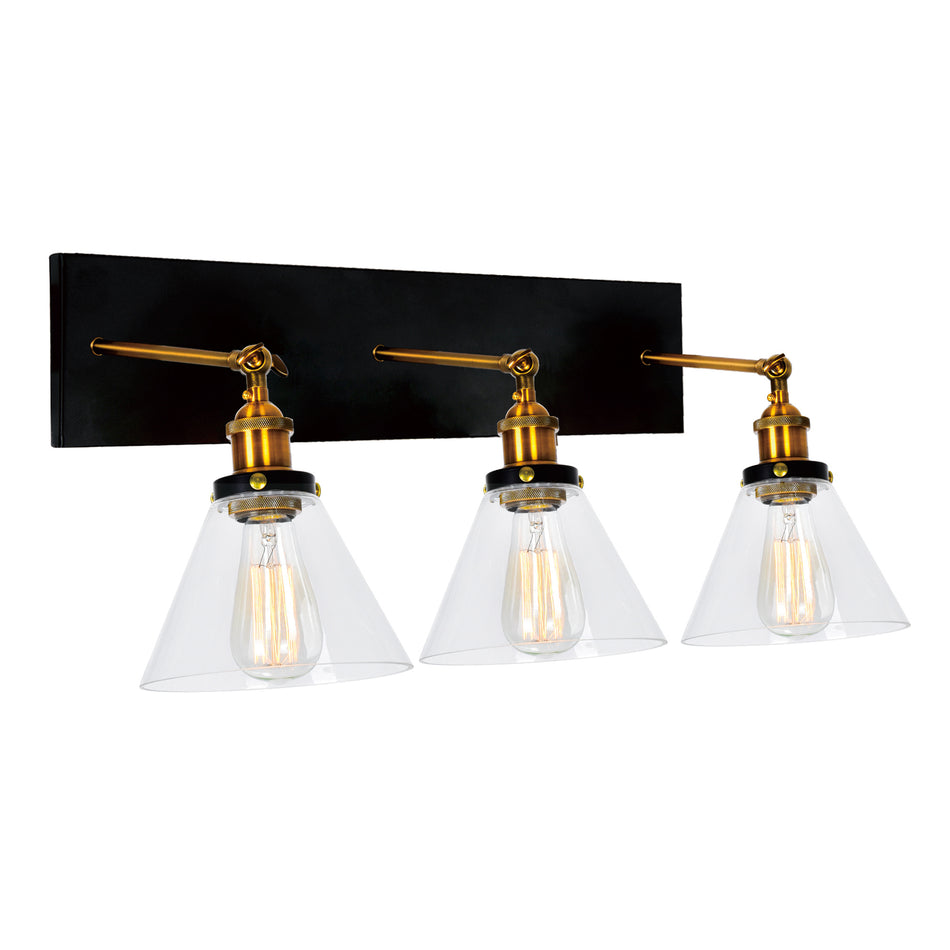 Eustis 3 Light 24in Black & Gold Wall Sconce