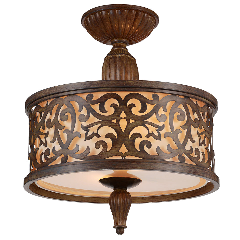 Nicole 3 Light 14in Brushed Chocolate Drum Shade Flush Mount
