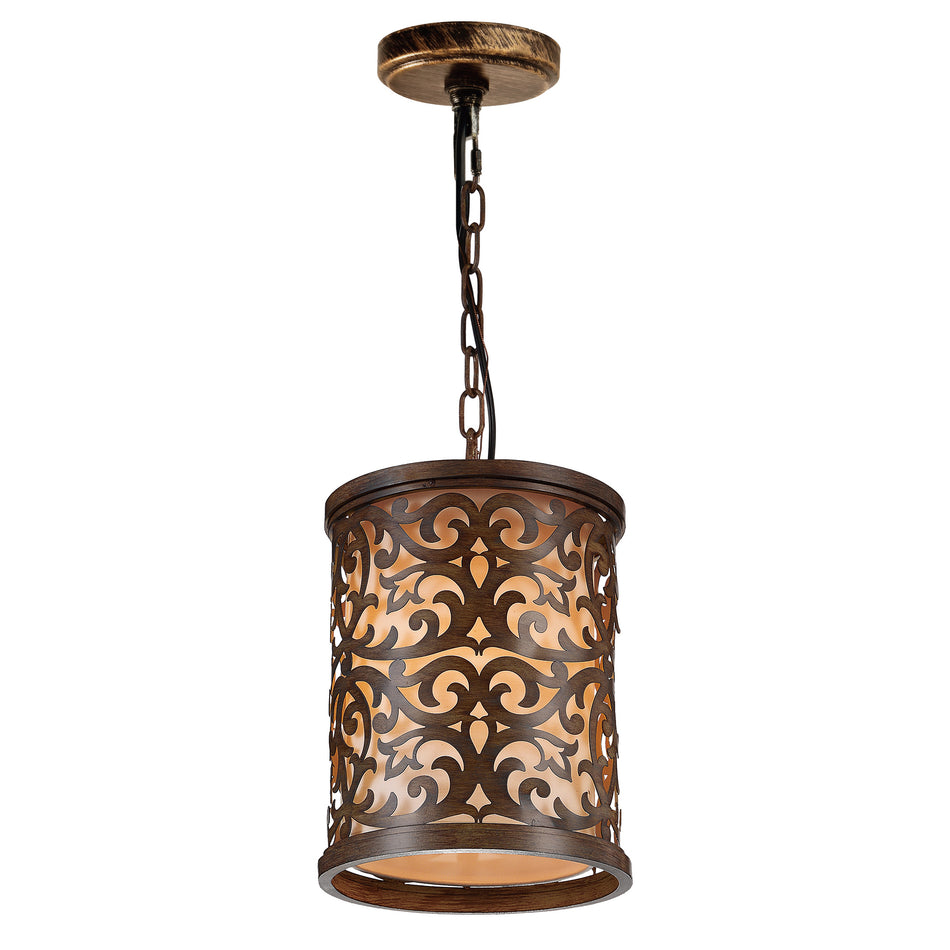 Nicole 1 Light 9in Brushed Chocolate Drum Shade Mini Pendant