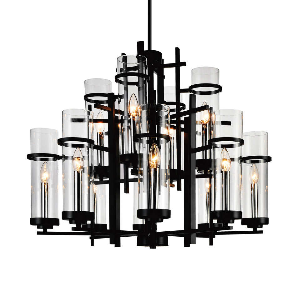 Sierra 12 Light 30in Black Chandelier by CWI