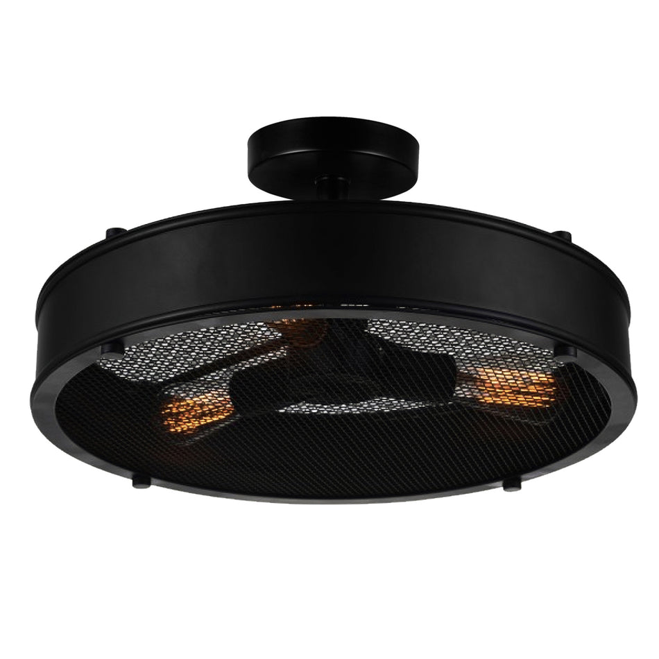 Tigris 3 Light 16in Black Drum Shade Flush Mount