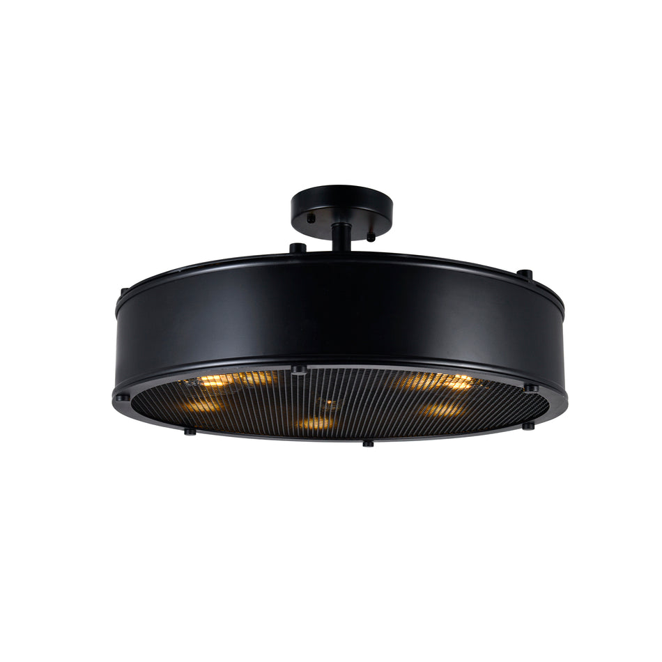 Tigris 5 Light 20in Black Drum Shade Flush Mount
