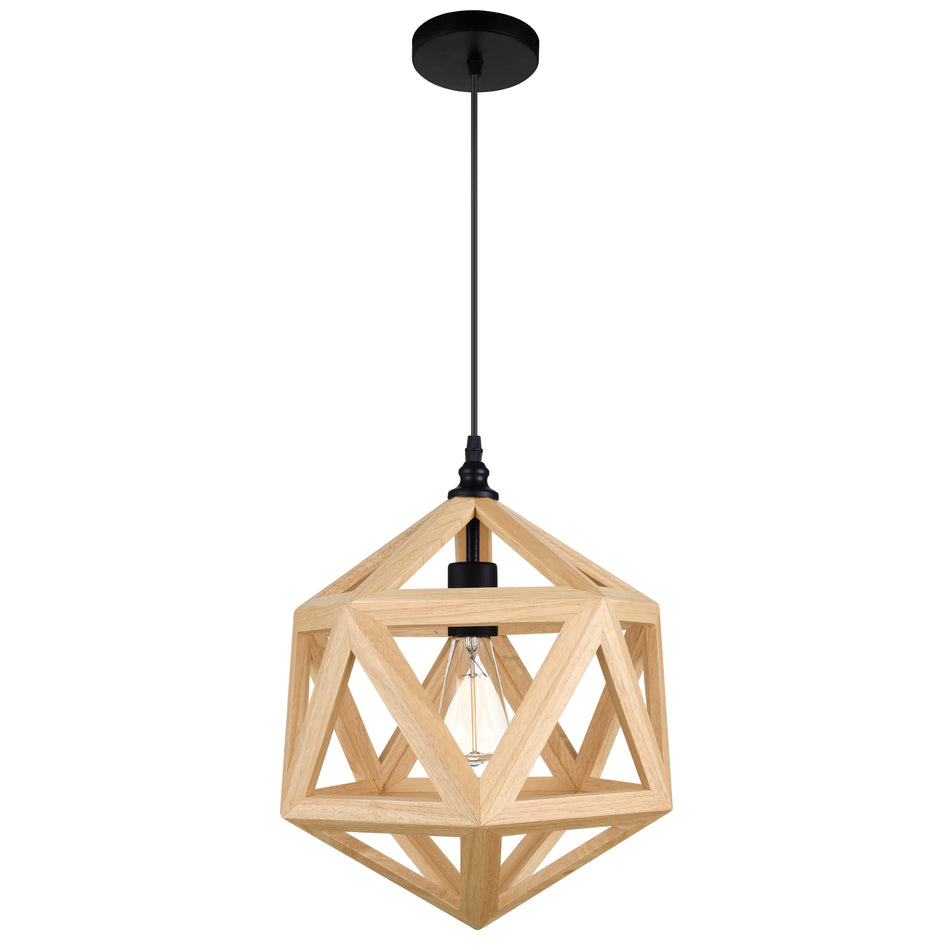 Lante 1 Light 13in Black & Wood Pendant