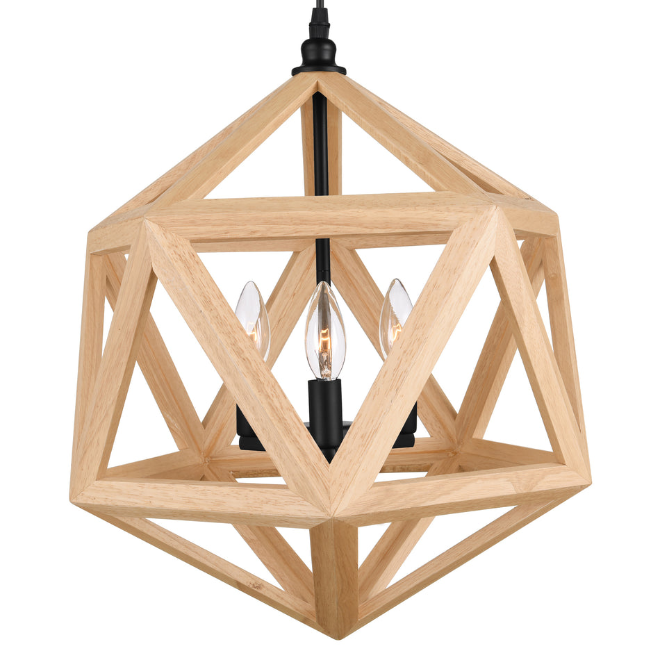 Lante 3 Light 17in Black & Wood Pendant by CWI