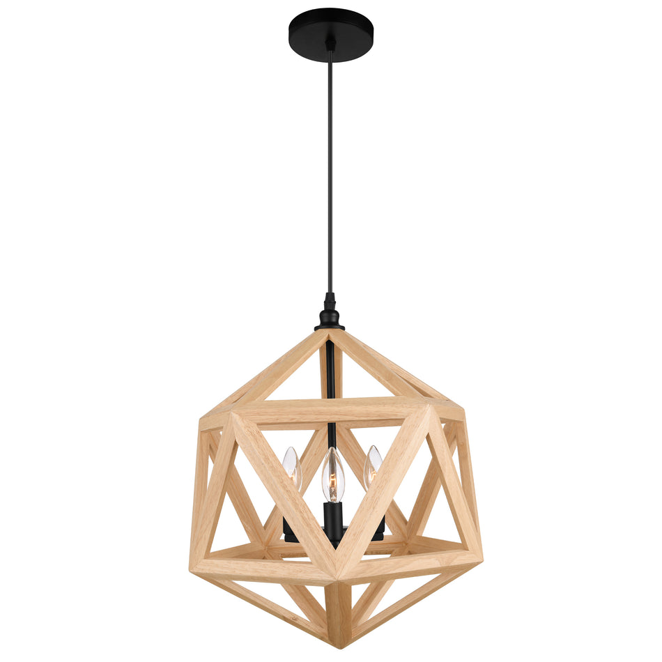Lante 3 Light 17in Black & Wood Pendant