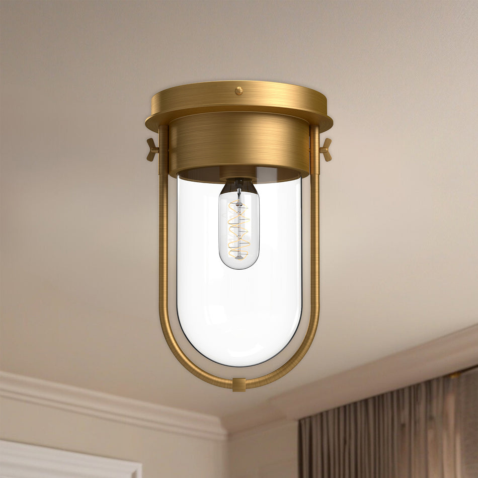 Cyrus 8-in Aged Gold/Clear Glass 1 Light Flush Mount by ALORA MOOD