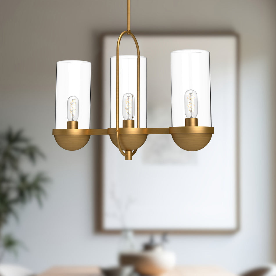Cyrus 24-in Aged Gold/Clear Glass 3 Lights Linear Pendant by ALORA MOOD