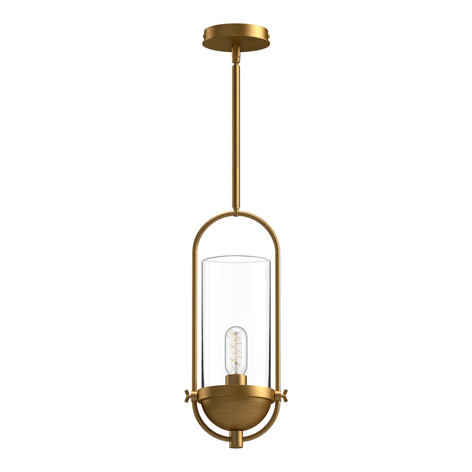 Cyrus 8-in Aged Gold/Clear Glass 1 Light Pendant