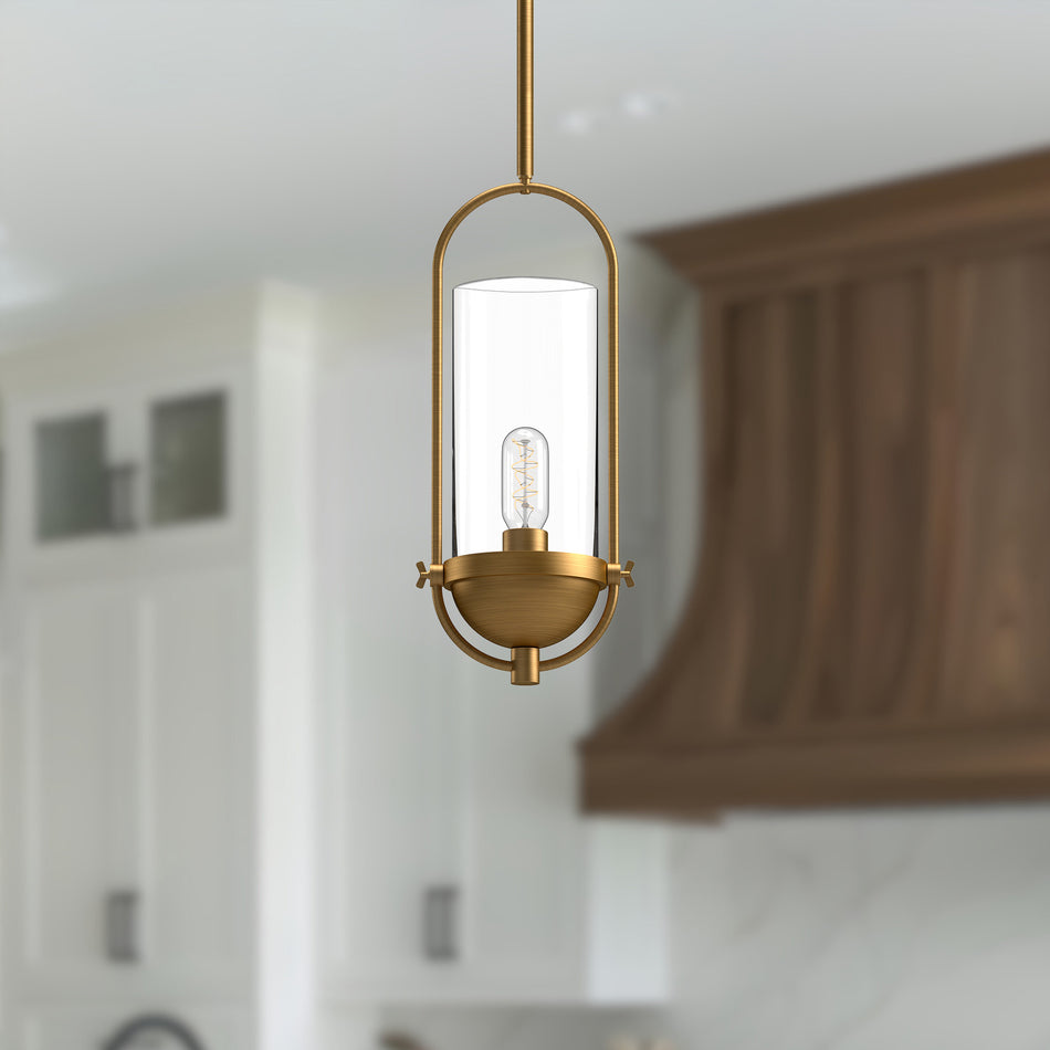 Cyrus 8-in Aged Gold/Clear Glass 1 Light Pendant by ALORA MOOD