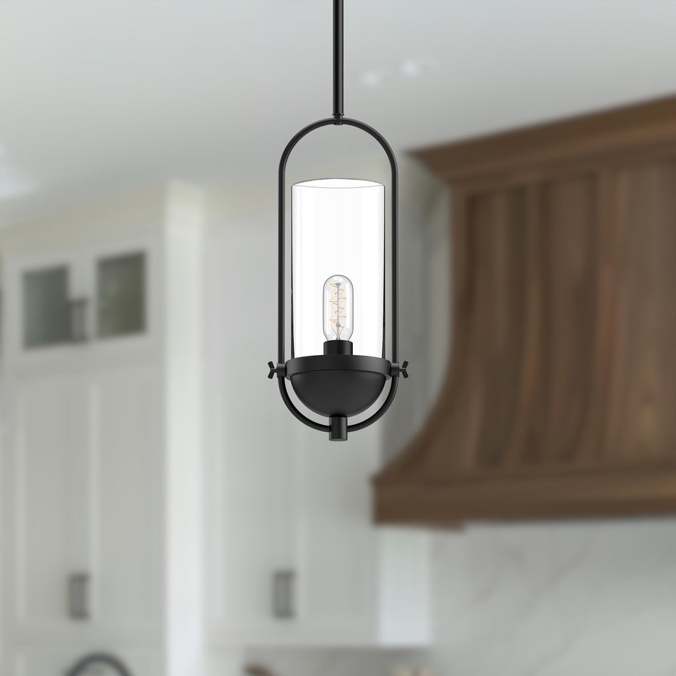 Cyrus 8-in Clear Glass/Matte Black 1 Light Pendant by ALORA MOOD