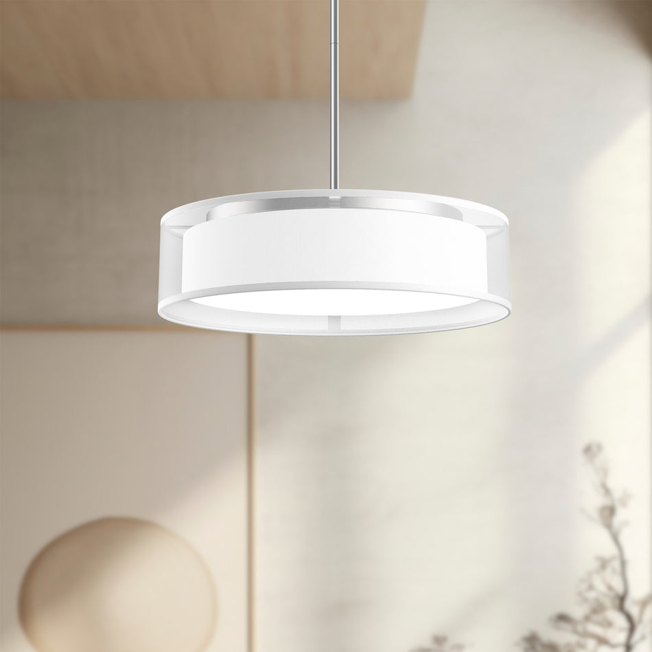 Dalton 16-in White Organza LED Pendant by KUZCO
