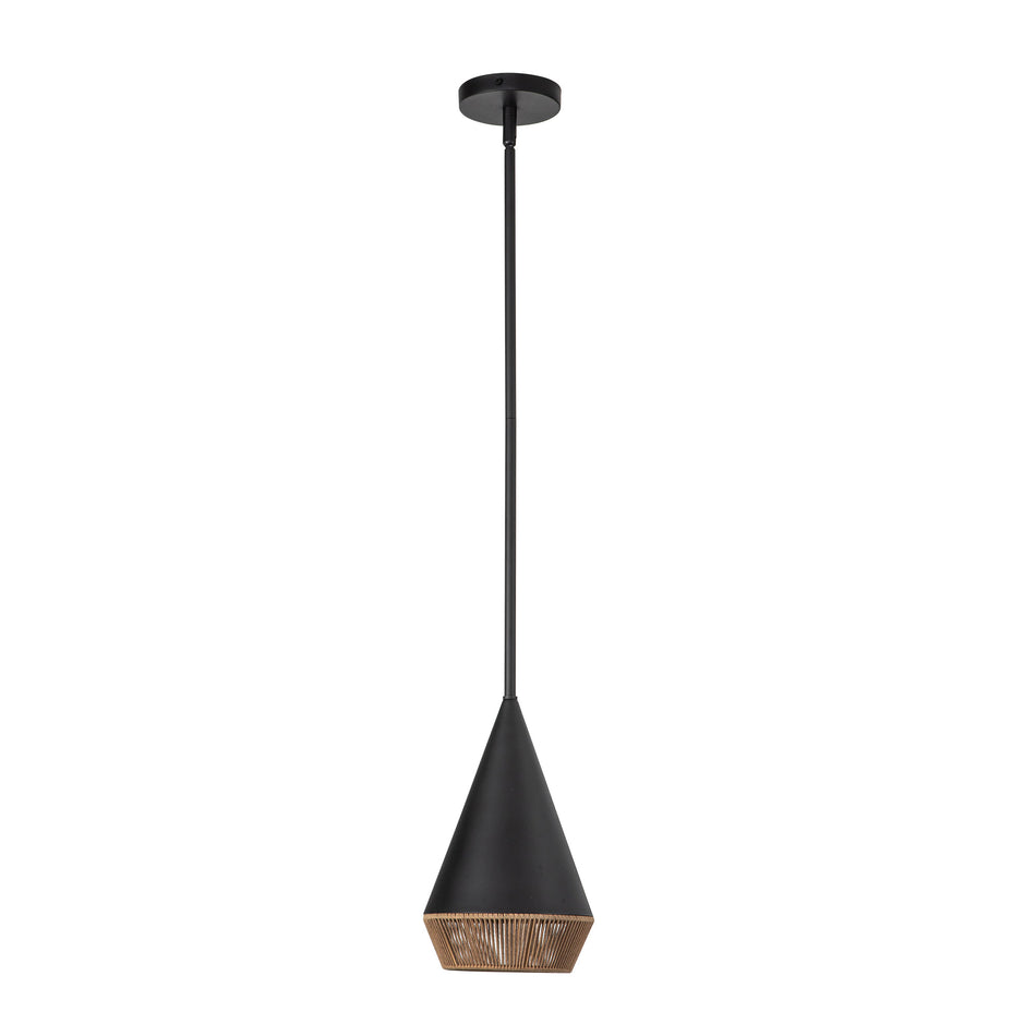 Daphne 7-in Matte Black/Brown Cotton Rope 1 Light Pendant by ALORA MOOD