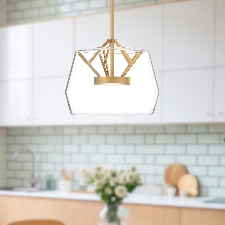 Deco 12-in Clear/Brushed Gold LED Pendant by KUZCO