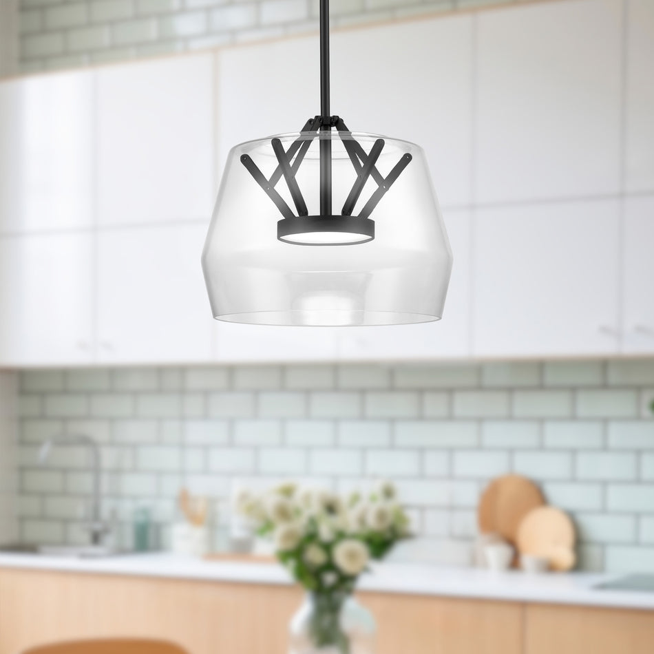 Deco 12-in Clear/Black LED Pendant by KUZCO