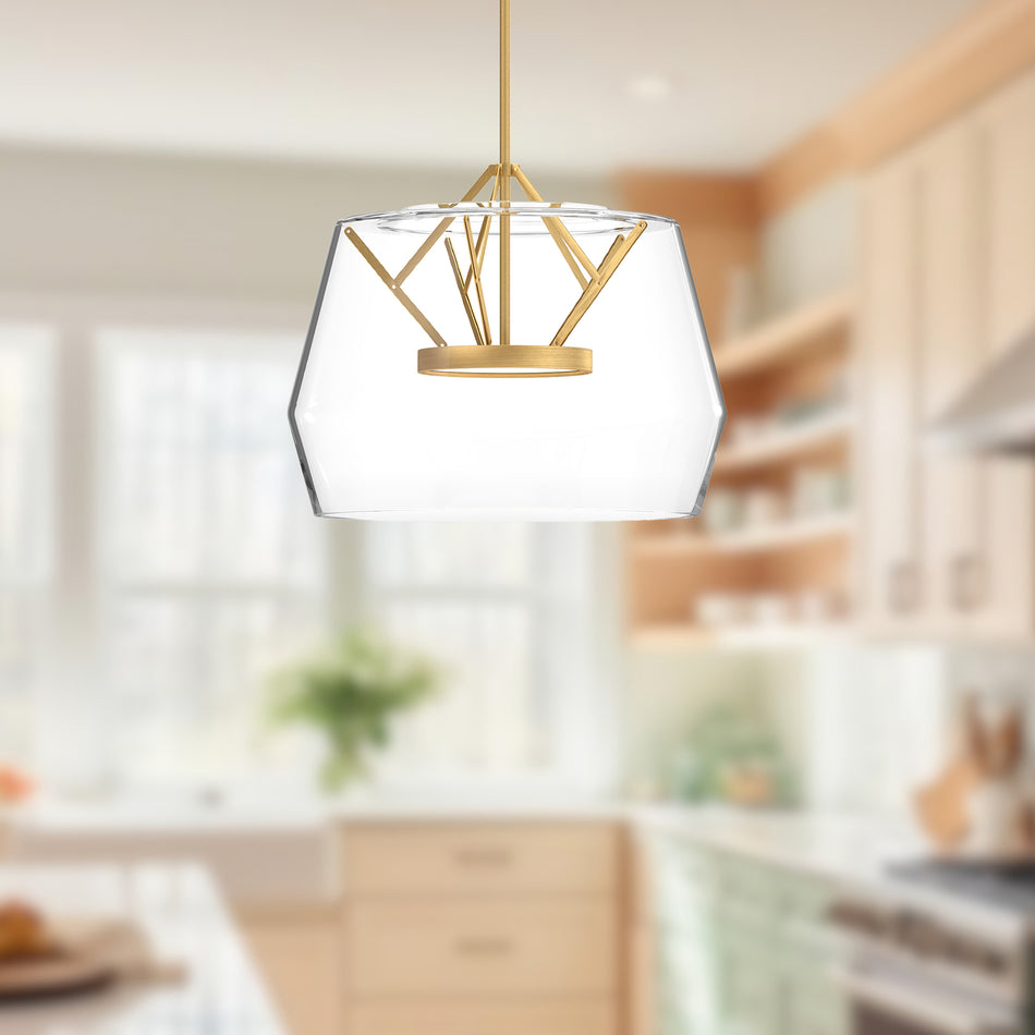 Deco 18-in Clear/Brushed Gold LED Pendant by KUZCO