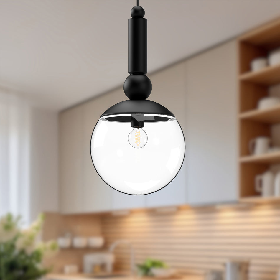 Delilah 10-in Clear Glass/Matte Black 1 Light Pendant by ALORA MOOD