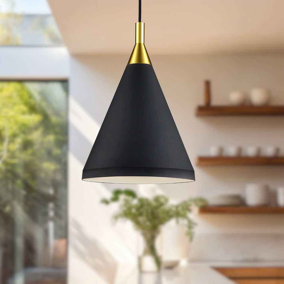 Dorothy 10-in Black With Gold Detail 1 Light Pendant by KUZCO