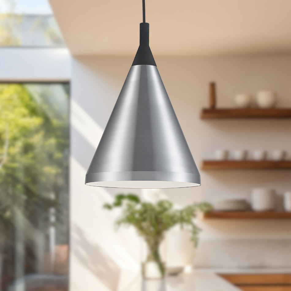 Dorothy 10-in Brushed Nickel With Black Detail 1 Light Pendant by KUZCO