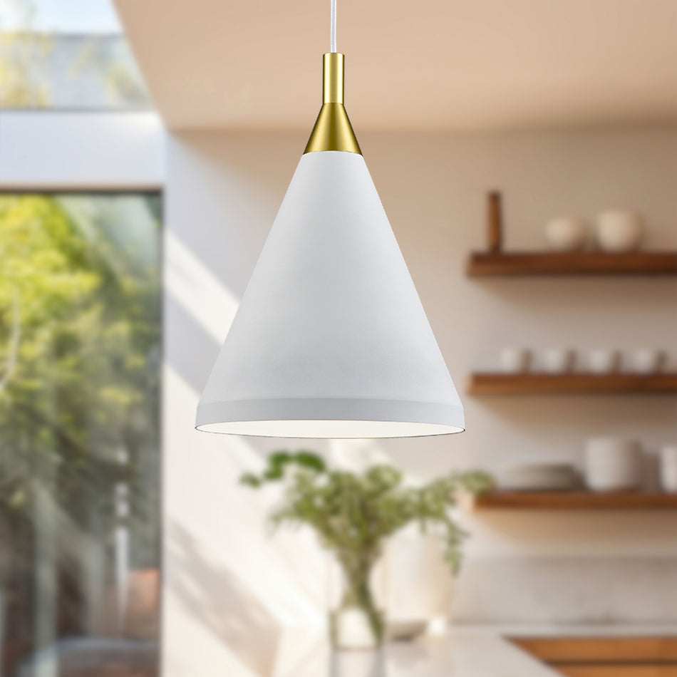 Dorothy 10-in White With Gold Detail 1 Light Pendant by KUZCO