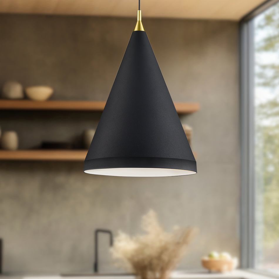 Dorothy 16-in Black With Gold Detail 1 Light Pendant by KUZCO