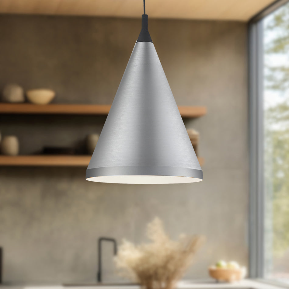 Dorothy 16-in Brushed Nickel With Black Detail 1 Light Pendant by KUZCO