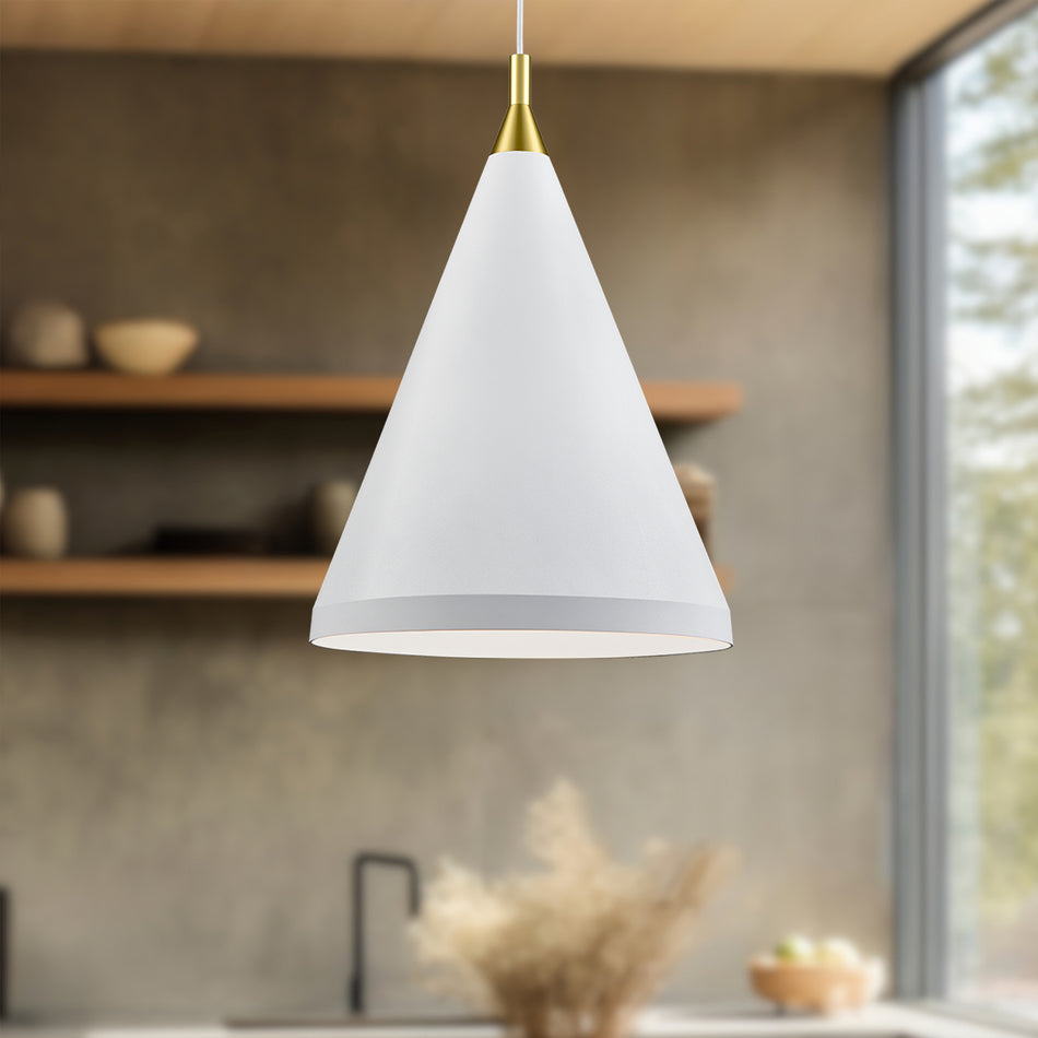 Dorothy 16-in White With Gold Detail 1 Light Pendant by KUZCO