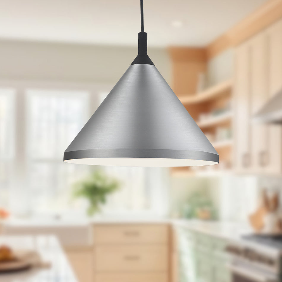 Dorothy 14-in Brushed Nickel With Black Detail 1 Light Pendant by KUZCO