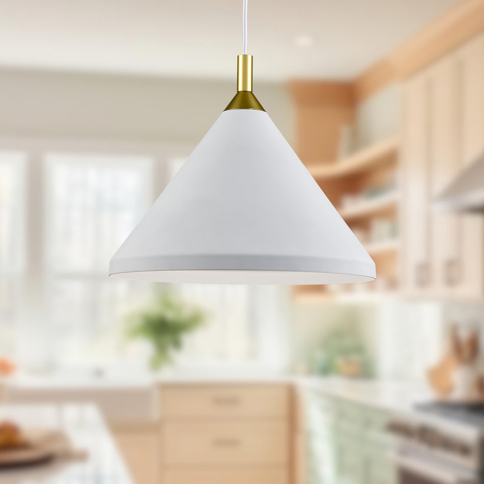 Dorothy 14-in White With Gold Detail 1 Light Pendant by KUZCO