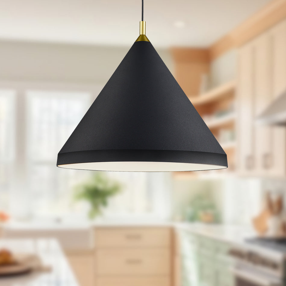 Dorothy 24-in Black With Gold Detail 1 Light Pendant by KUZCO