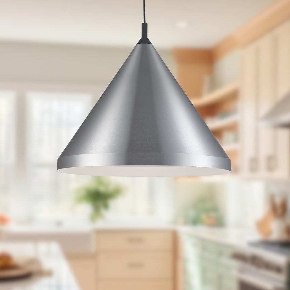 Dorothy 24-in Brushed Nickel With Black Detail 1 Light Pendant by KUZCO