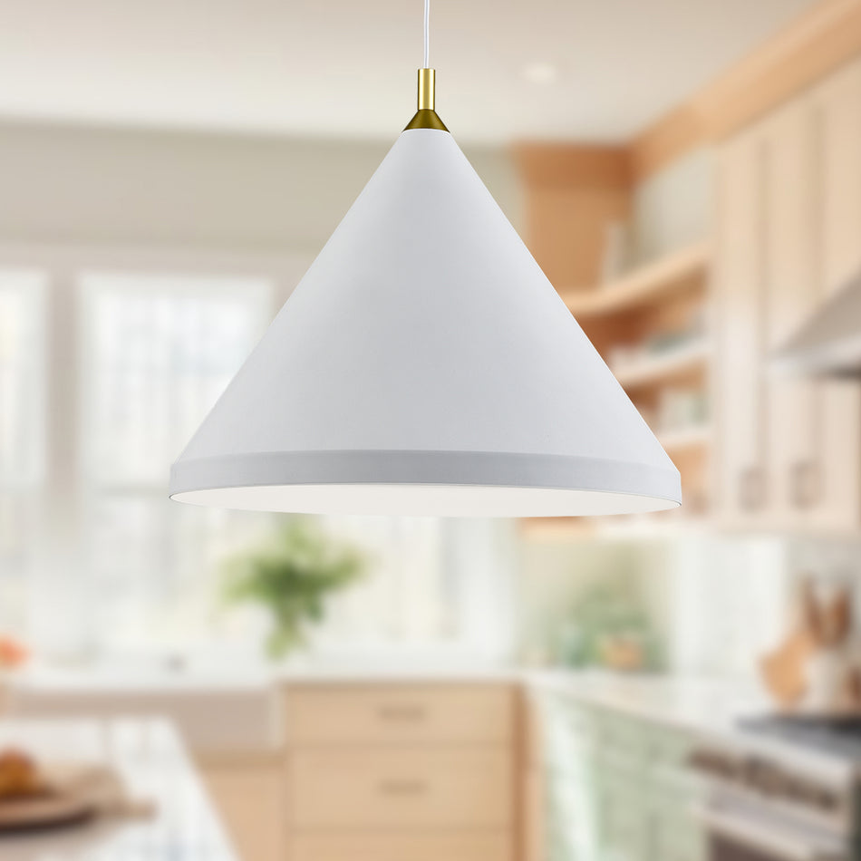Dorothy 24-in White With Gold Detail 1 Light Pendant by KUZCO