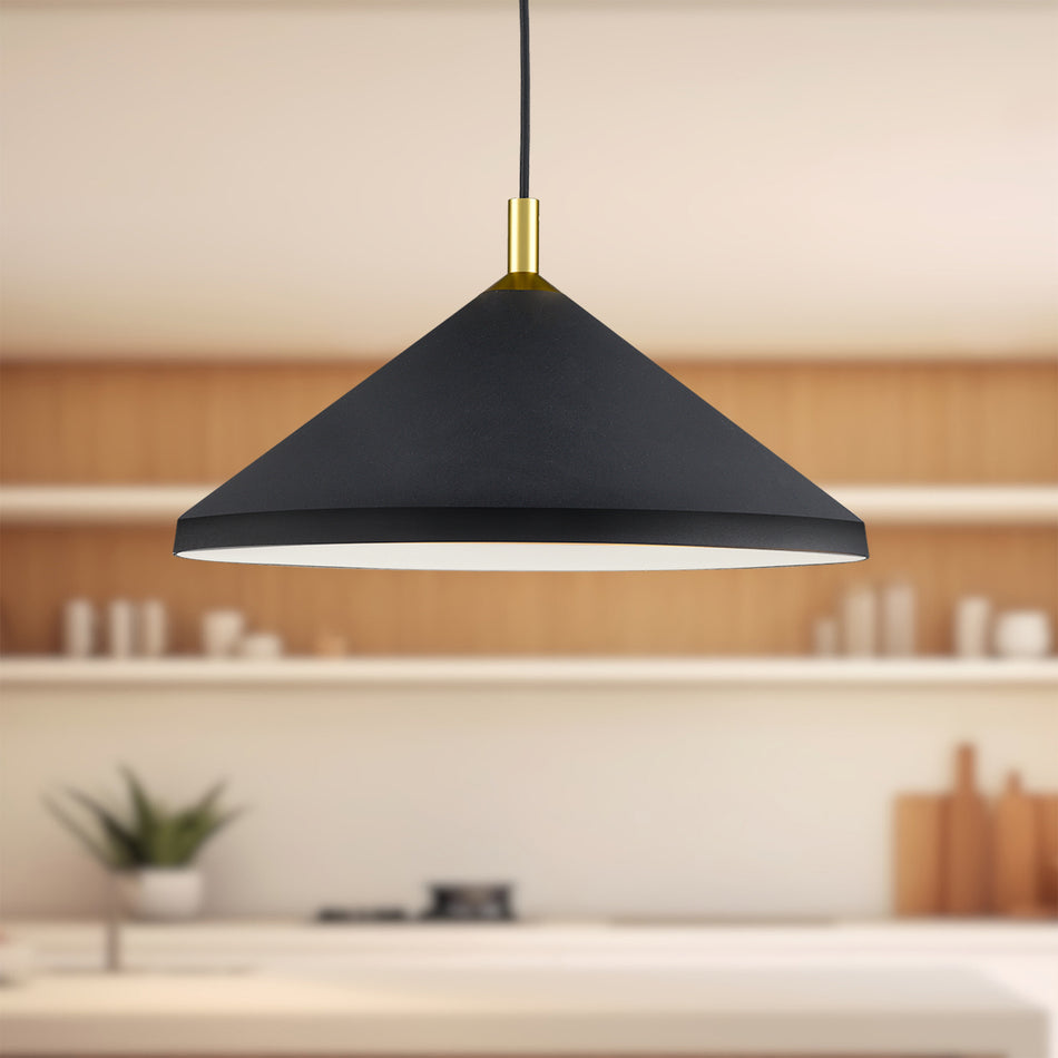 Dorothy 18-in Black With Gold Detail 1 Light Pendant by KUZCO