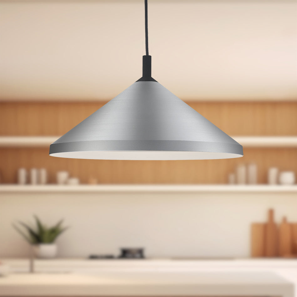 Dorothy 18-in Brushed Nickel With Black Detail 1 Light Pendant by KUZCO