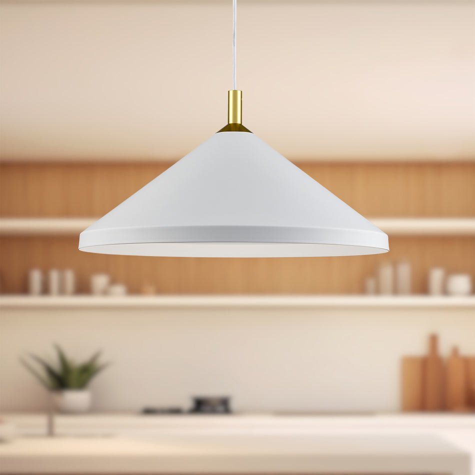Dorothy 18-in White With Gold Detail 1 Light Pendant by KUZCO