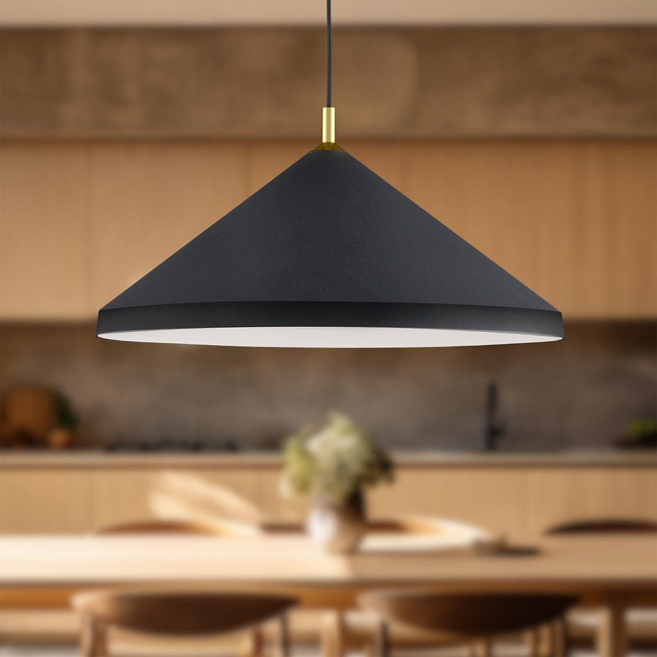Dorothy 26-in Black With Gold Detail 1 Light Pendant by KUZCO