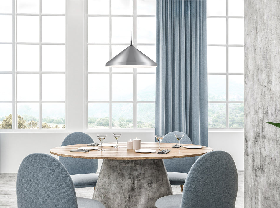 Dorothy 26-in Brushed Nickel With Black Detail 1 Light Pendant by KUZCO