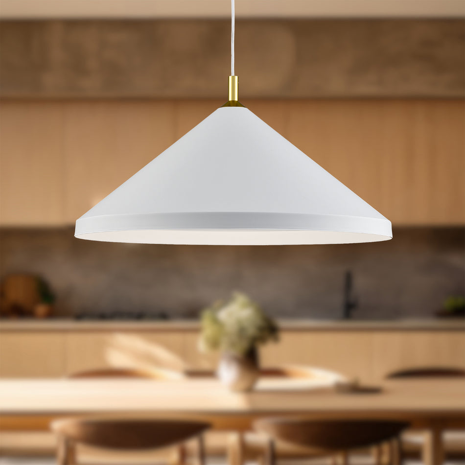 Dorothy 26-in White With Gold Detail 1 Light Pendant by KUZCO