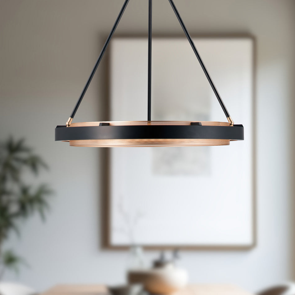 Duo 24-in Classic Black/Gold Shimmer LED Pendant by ALORA